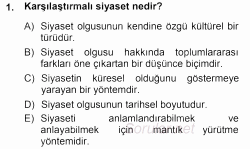 Karşılaştırmalı Siyasal Sistemler 2012 - 2013 Ara Sınavı 1.Soru