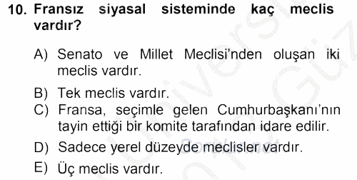 Karşılaştırmalı Siyasal Sistemler 2012 - 2013 Ara Sınavı 10.Soru