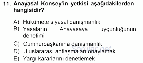 Karşılaştırmalı Siyasal Sistemler 2012 - 2013 Ara Sınavı 11.Soru