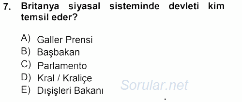 Karşılaştırmalı Siyasal Sistemler 2012 - 2013 Ara Sınavı 7.Soru