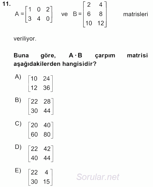 Matematik 1 2015 - 2016 Tek Ders Sınavı 11.Soru