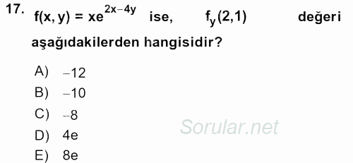 Matematik 1 2015 - 2016 Tek Ders Sınavı 17.Soru