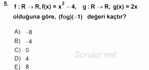 Matematik 1 2015 - 2016 Tek Ders Sınavı 5.Soru