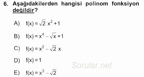 Matematik 1 2015 - 2016 Tek Ders Sınavı 6.Soru