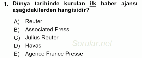 Türk Basın Tarihi 2017 - 2018 Dönem Sonu Sınavı 1.Soru