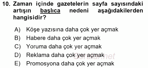 Türk Basın Tarihi 2017 - 2018 Dönem Sonu Sınavı 10.Soru
