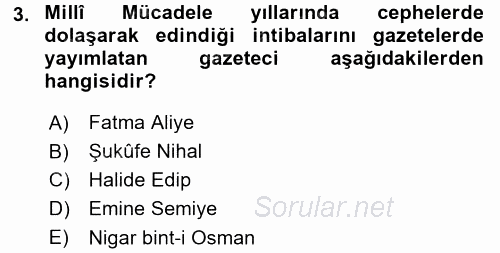 Türk Basın Tarihi 2017 - 2018 Dönem Sonu Sınavı 3.Soru