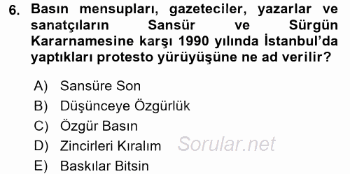 Türk Basın Tarihi 2017 - 2018 Dönem Sonu Sınavı 6.Soru