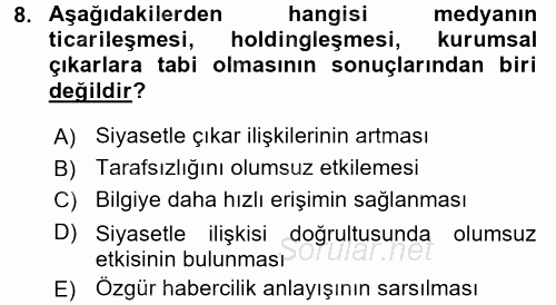 Türk Basın Tarihi 2017 - 2018 Dönem Sonu Sınavı 8.Soru