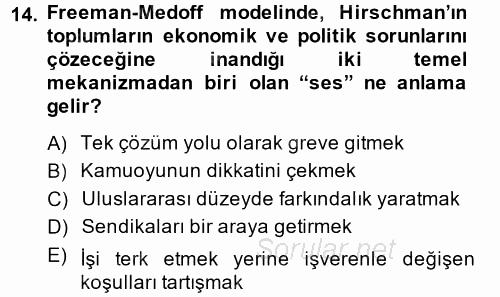 Çalışma Ekonomisi 2 2013 - 2014 Ara Sınavı 14.Soru
