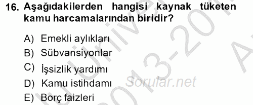 Çalışma Ekonomisi 2 2013 - 2014 Ara Sınavı 16.Soru