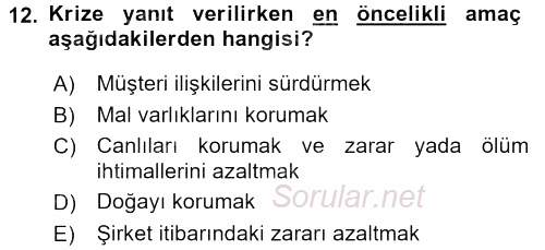 Kriz İletişimi Ve Yönetimi 2016 - 2017 Ara Sınavı 12.Soru