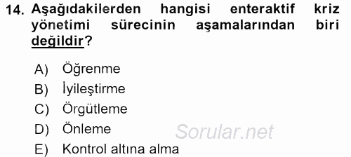 Kriz İletişimi Ve Yönetimi 2016 - 2017 Ara Sınavı 14.Soru