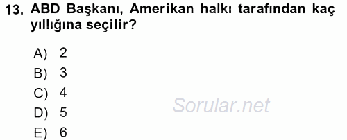 Amerikan Dış Politikası 2017 - 2018 Ara Sınavı 13.Soru