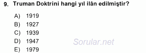 Amerikan Dış Politikası 2017 - 2018 Ara Sınavı 9.Soru