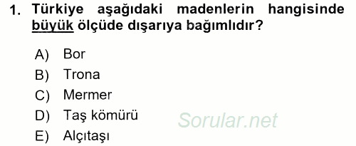 Türkiye Ekonomisi 2015 - 2016 Dönem Sonu Sınavı 1.Soru