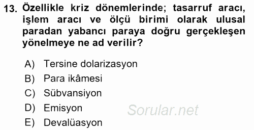 Türkiye Ekonomisi 2015 - 2016 Dönem Sonu Sınavı 13.Soru