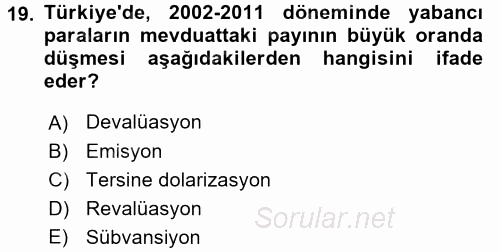 Türkiye Ekonomisi 2015 - 2016 Dönem Sonu Sınavı 19.Soru