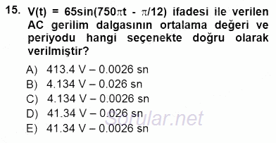 Devre Analizi 2012 - 2013 Dönem Sonu Sınavı 15.Soru