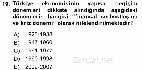 İktisadi Büyüme 2017 - 2018 Dönem Sonu Sınavı 19.Soru