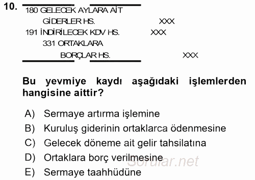 Muhasebe Uygulamaları 2017 - 2018 Dönem Sonu Sınavı 10.Soru