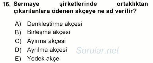 Muhasebe Uygulamaları 2017 - 2018 Dönem Sonu Sınavı 16.Soru
