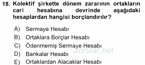 Muhasebe Uygulamaları 2017 - 2018 Dönem Sonu Sınavı 18.Soru