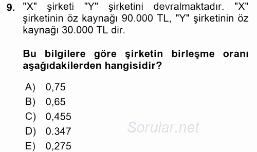 Muhasebe Uygulamaları 2017 - 2018 Dönem Sonu Sınavı 9.Soru