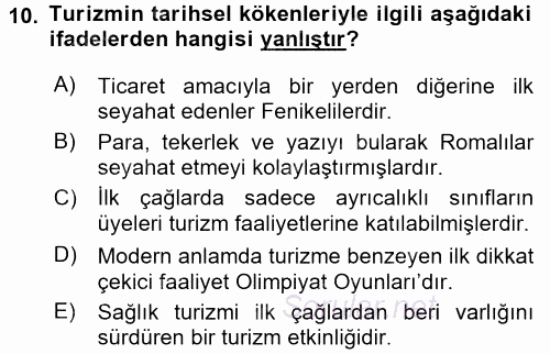Turizm Sosyolojisi 2017 - 2018 Ara Sınavı 10.Soru