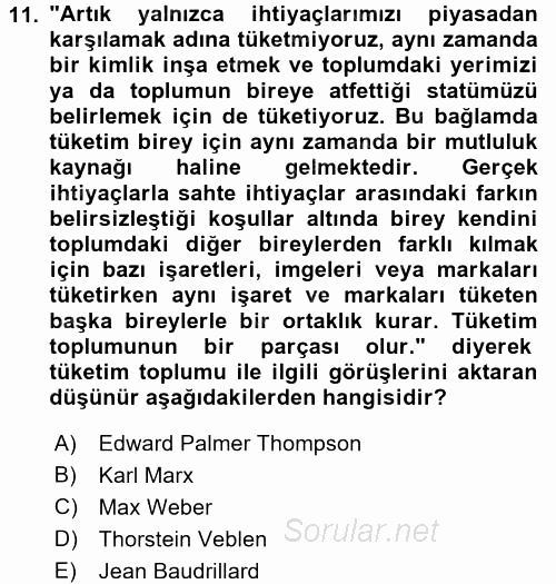 Turizm Sosyolojisi 2017 - 2018 Ara Sınavı 11.Soru