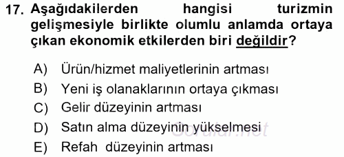 Turizm Sosyolojisi 2017 - 2018 Ara Sınavı 17.Soru