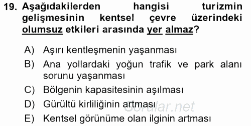 Turizm Sosyolojisi 2017 - 2018 Ara Sınavı 19.Soru