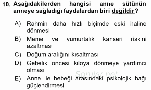 Aile Sağlığı 2017 - 2018 3 Ders Sınavı 10.Soru