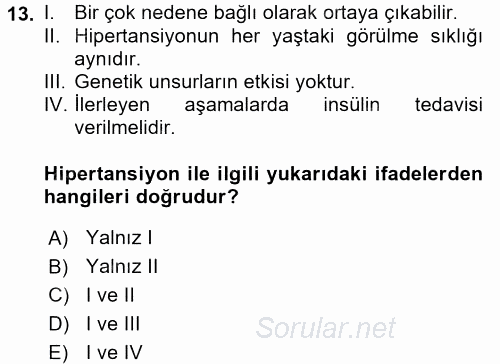 Aile Sağlığı 2017 - 2018 3 Ders Sınavı 13.Soru