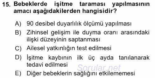 Aile Sağlığı 2017 - 2018 3 Ders Sınavı 15.Soru