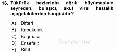 Aile Sağlığı 2017 - 2018 3 Ders Sınavı 16.Soru