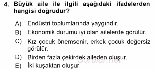 Aile Sağlığı 2017 - 2018 3 Ders Sınavı 4.Soru
