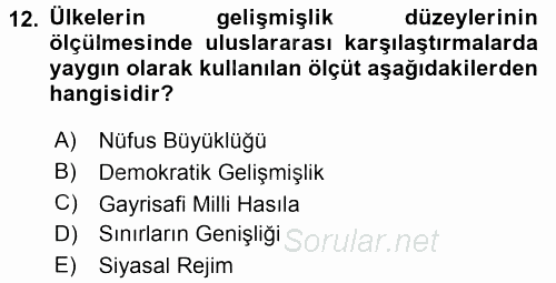 Gelişmekte Olan Ülkelerde Siyaset 2015 - 2016 Ara Sınavı 12.Soru