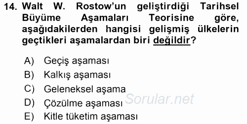 Gelişmekte Olan Ülkelerde Siyaset 2015 - 2016 Ara Sınavı 14.Soru