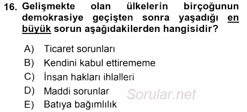 Gelişmekte Olan Ülkelerde Siyaset 2015 - 2016 Ara Sınavı 16.Soru