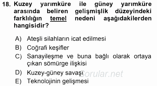 Gelişmekte Olan Ülkelerde Siyaset 2015 - 2016 Ara Sınavı 18.Soru