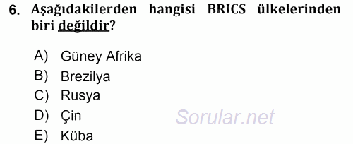 Gelişmekte Olan Ülkelerde Siyaset 2015 - 2016 Ara Sınavı 6.Soru