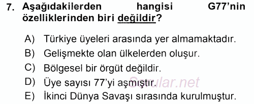 Gelişmekte Olan Ülkelerde Siyaset 2015 - 2016 Ara Sınavı 7.Soru
