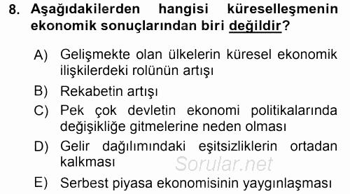 Gelişmekte Olan Ülkelerde Siyaset 2015 - 2016 Ara Sınavı 8.Soru