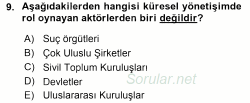 Gelişmekte Olan Ülkelerde Siyaset 2015 - 2016 Ara Sınavı 9.Soru