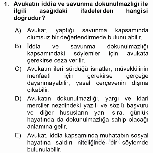 Avukatlık Ve Noterlik Hukuku 2015 - 2016 Dönem Sonu Sınavı 1.Soru