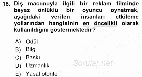 Sosyal Psikoloji 1 2015 - 2016 Ara Sınavı 18.Soru