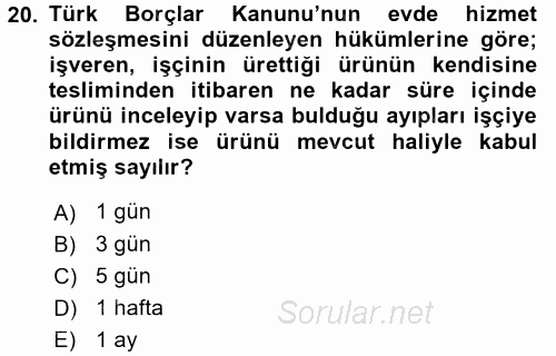 Ev Endüstrisi 2017 - 2018 Dönem Sonu Sınavı 20.Soru