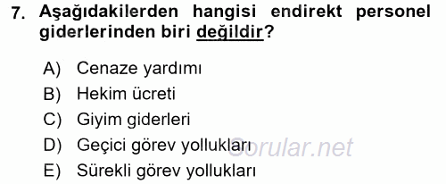 Sağlık Kurumlarında Maliyet Yönetimi 2015 - 2016 Dönem Sonu Sınavı 7.Soru