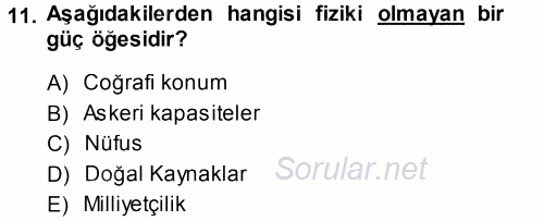 Uluslararası Politika 1 2014 - 2015 Ara Sınavı 11.Soru